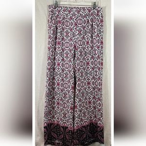 Torrid Women’s Pants Wide Leg Boho Pink White Black Floral Pockets Sz 0